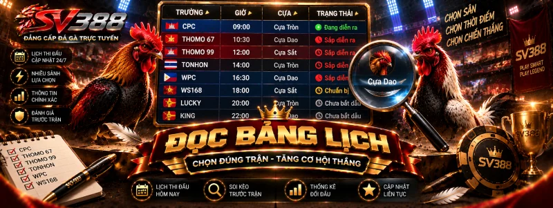 Cách đọc bảng lịch đá gà Thomo hôm nay SV388