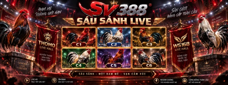 Sáu sảnh đá gà trực tiếp SV388 đang phát live