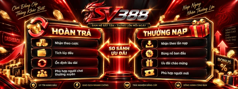So sánh hoàn trả và thưởng nạp tại SV388